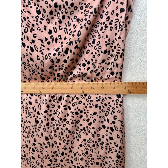 Reformation Silk Cheetah Mini Dress Pink/Black US 6 Spaghetti Strap - Picture 12 of 13